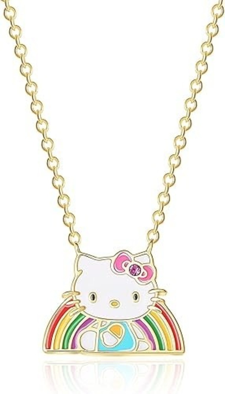 Hello Kitty Necklace Sanrio Rainbow Multicolor 18" 18kt Gold Flash-Plated NEW